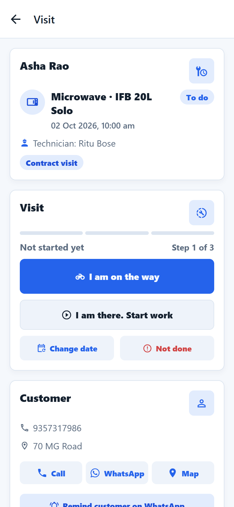 Visit page, owner view